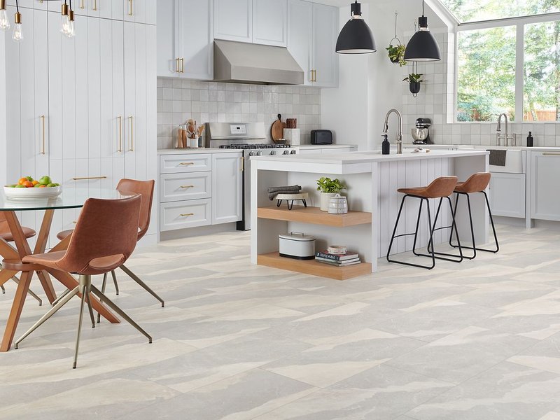 kids and pets in a kitchen on SolidTech floors